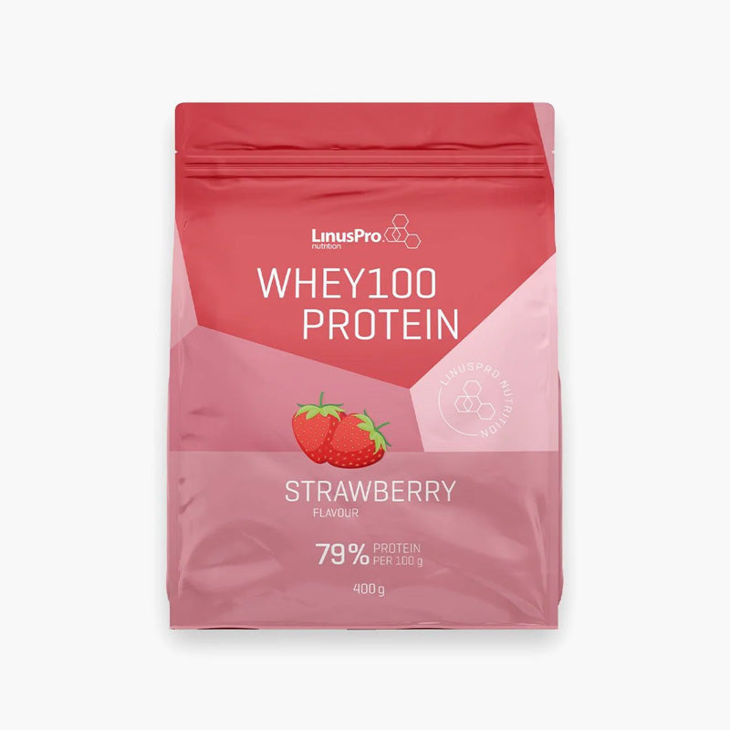 LinusPro Whey100 proteinpulver 400 gram med jordbærsmag