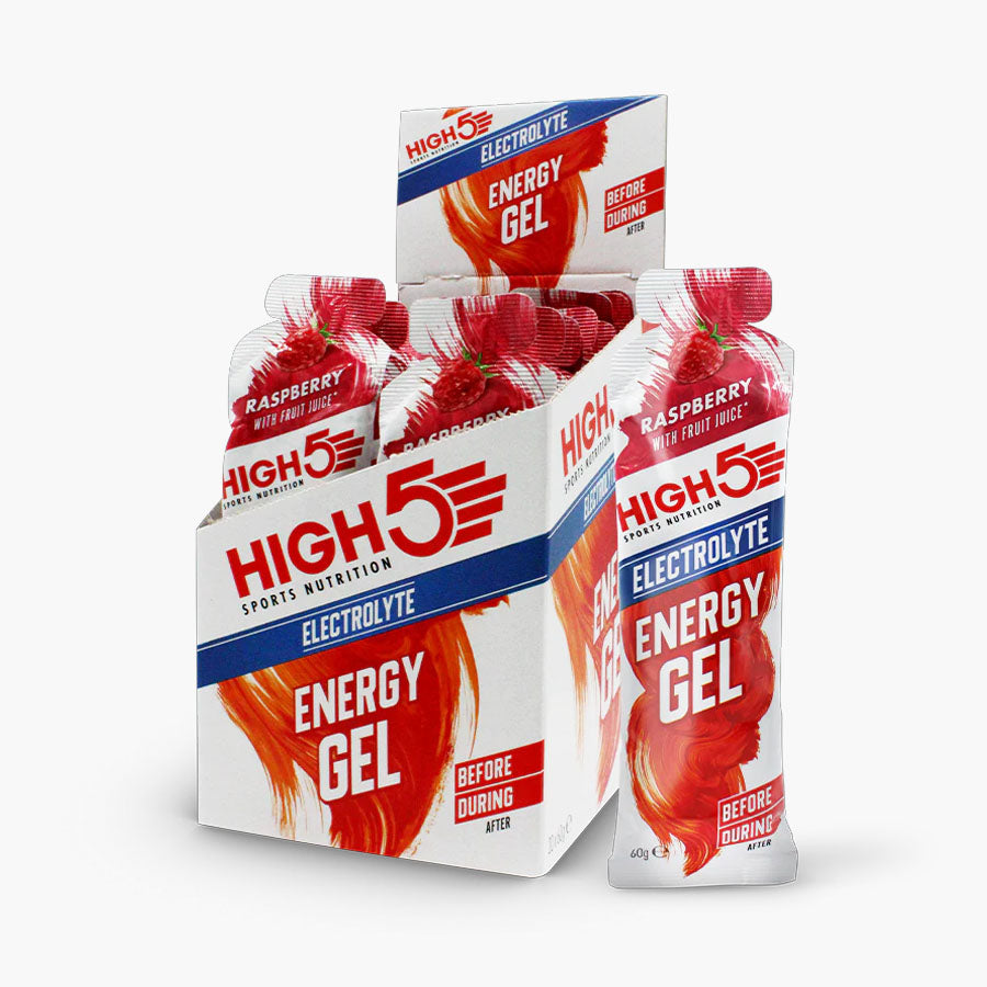 High5 energi gels med elektrolytter og hindbær smag