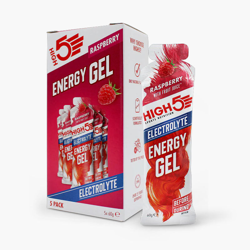 High5 energi gels med hindbær smag og elektrolytter